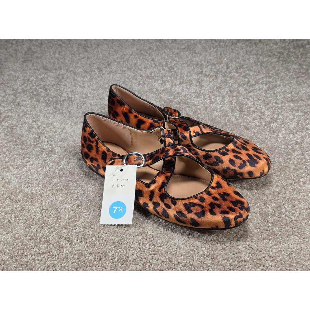 A New Day Tamsin Leopard Print Mary Jane Flats Brown Black Animal 7.5 NEW